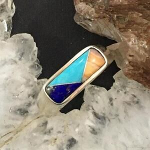 Carolyn Pollack Sterling Silver Rectangle Multi-gemstone Inlay Ring For Women